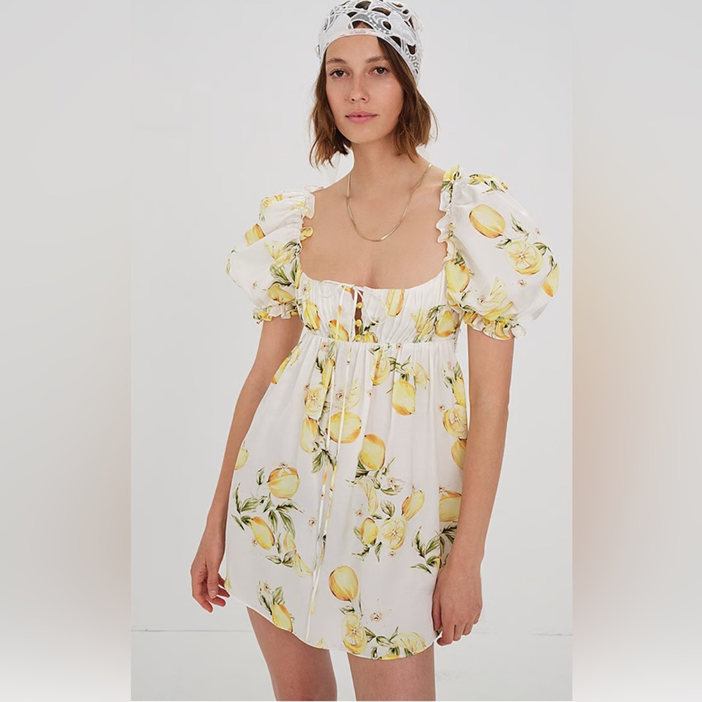 NWT For Love & Lemons Serafina Mini Dress in Lemons Print - Picture 3 of 10